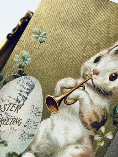 画像3: Postcard アンティークポストカード イースター  トランペットをふくウサギさん 卵 四つ葉クローバー Ellen Clapsaddle (3)