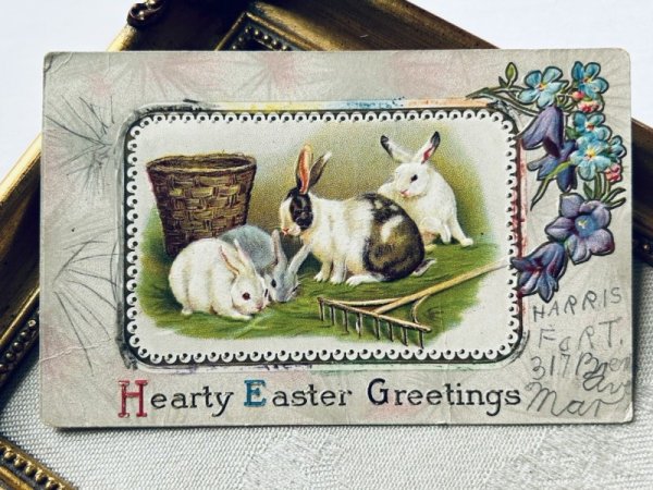 画像2: ▼SALE 500▼ Postcard アンティークポストカード イースター  ウサギさんとお花  Ellen Clapsaddle  (2)