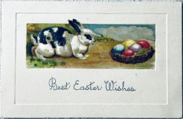 画像1: Greeting card　アンティークグリーティングカード　ミニサイズ　パンダウサギと卵　ダッチウサギ (1)