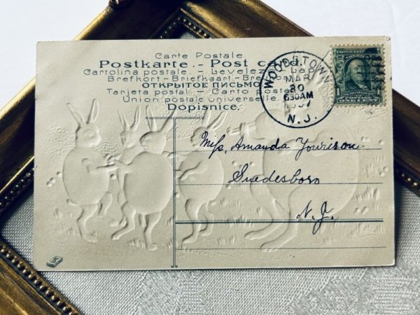 画像3: Postcard アンティークポストカード イースター  卵のバイオリンを弾くウサギと踊る子ウサギたち アメリカ1907年 (3)