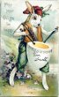 画像1: Postcard　アンティークポストカード　イースター 　卵のドラムを叩くウサギさん　アメリカ1907年 (1)