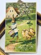 画像2: Postcard　アンティークポストカード　イースター 　ドラムを叩くウサギさんと歌うヒヨコさん　四つ葉クローバー (2)