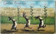画像1: Postcard　アンティークポストカード　イースター 　白百合のお花と3羽のウサギさん　 (1)