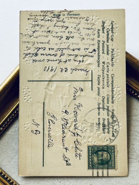 画像3: Postcard アンティークポストカード イースター  卵を一輪車で運ぶウサギさん 四つ葉クローバー スミレ (3)