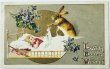 画像1: Postcard　アンティークポストカード　イースター 　ウサギさんから子うさぎのプレゼント　スミレ　（未使用） (1)