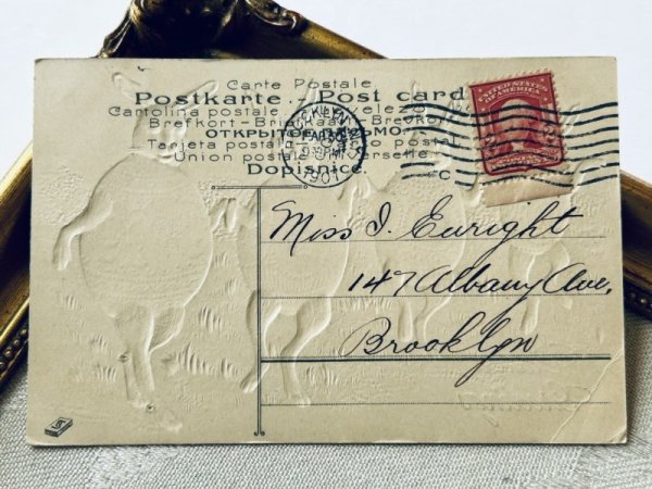 画像4: Postcard アンティークポストカード イースター  卵服を着て踊るウサギさん アメリカ1907年 (4)