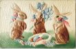 画像1: Postcard　アンティークポストカード　イースター 　3羽のウサギさんと卵　うさぎ　兎　（未使用） (1)