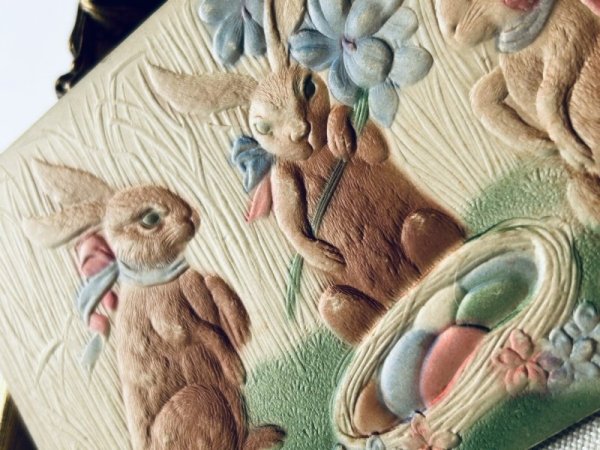 画像3: Postcard　アンティークポストカード　イースター 　3羽のウサギさんと卵　うさぎ　兎　（未使用） (3)