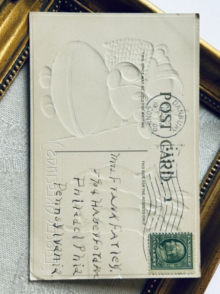 画像3: Postcard アンティークポストカード イースター  卵人形を双眼鏡で観察するウサギさん (3)