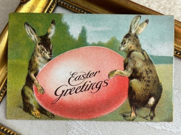 画像2: Postcard アンティークポストカード イースター  大きな卵を運ぶウサギさん  (2)