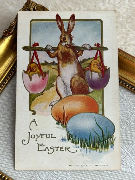 画像2: Postcard アンティークポストカード イースター  ヒヨコを運ぶウサギさん 卵 (2)