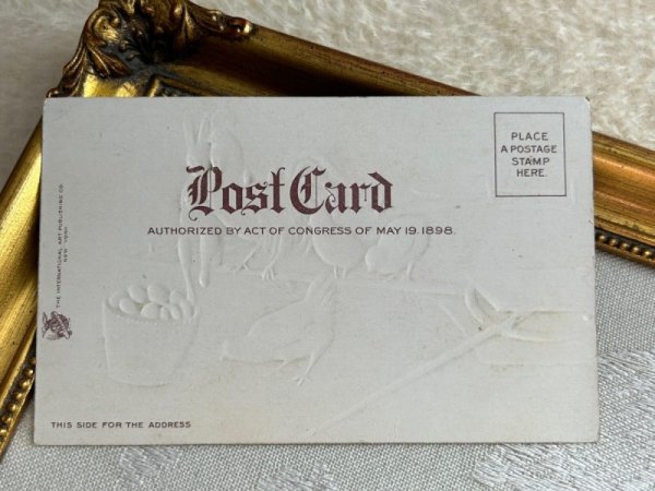 画像3: Postcard アンティークポストカード イースター  ニワトリの肩を抱くウサギ ヒヨコ 卵 (未使用) (3)
