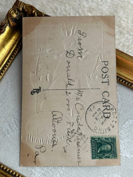 画像3: Postcard アンティークポストカード イースター  ヒヨコを運ぶウサギさん 卵 (3)