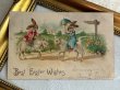 画像2: Postcard　アンティークポストカード　イースター 　羊に乗ったウサギさん　1907年 (2)
