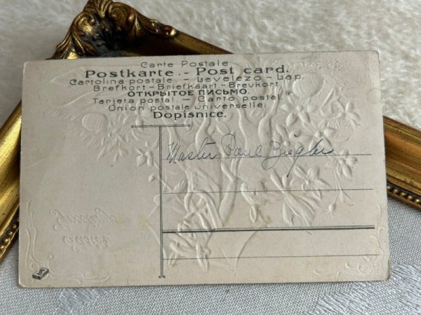 画像4: Postcard アンティークポストカード イースター  赤い傘とウサギさん 卵 (4)