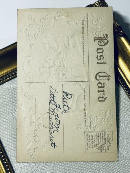 画像3: Postcard アンティークポストカード イースター  白百合のお花とウサギさん 忘れな草 (3)