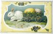画像1: Postcard　アンティークポストカード　イースター 　荷車で卵を運ぶ白ウサギさん　アメリカ1912年 (1)