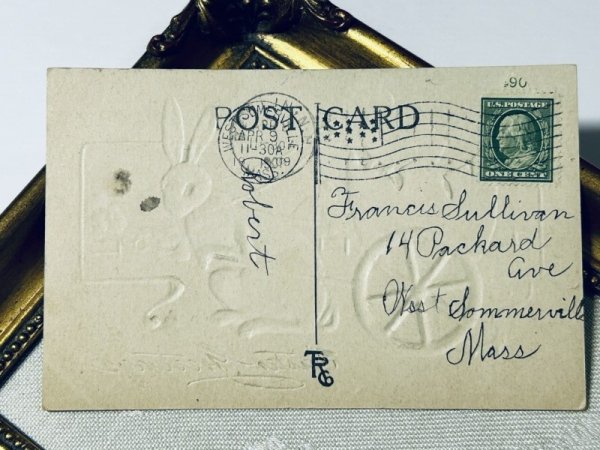 画像3: Postcard アンティークポストカード イースター  荷車を引くウサギ ヒヨコ (3)