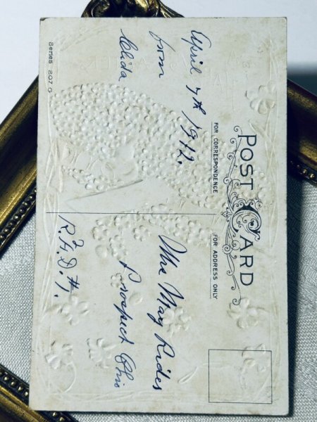 画像3: Postcard アンティークポストカード イースター  忘れな草のお花の飛行機を操縦する白ウサギさん 1912年 (3)