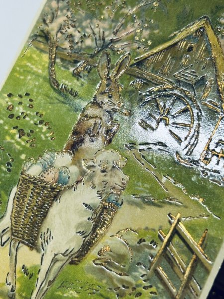 画像3: Postcard アンティークポストカード イースター  羊に乗って卵を運ぶウサギ (未使用) (3)