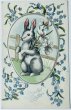 画像1: Postcard　アンティークポストカード　イースター 　白百合のお花とウサギさん　忘れな草 (1)