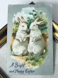 画像2: Postcard　アンティークポストカード　イースター 　２羽の白ウサギ (2)