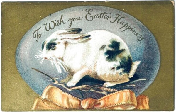画像1: Postcard　アンティークポストカード　イースター 　パンダウサギと卵　リボン (1)