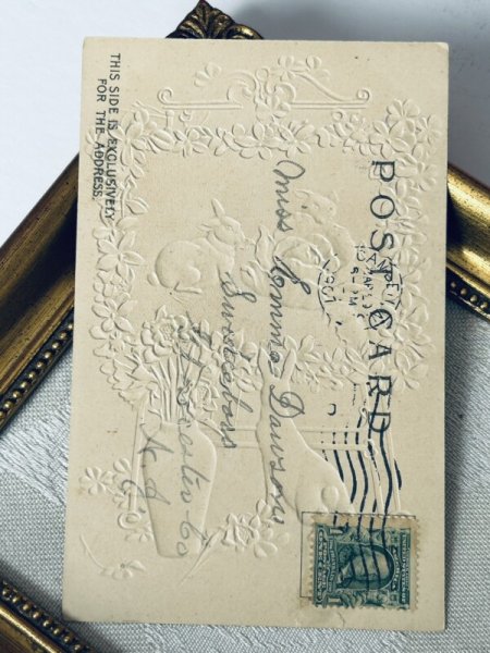 画像3: Postcard アンティークポストカード イースター  ウサギの絵を見つめるうさぎさん 【2枚セット】 (3)