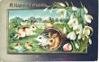 画像1: Postcard　アンティークポストカード　イースター 　野原で遊ぶウサギとヒヨコ　スノードロップ (1)