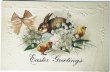 画像1: Postcard　アンティークポストカード　イースター 　ウサギとヒヨコとスズランのお花　リボン (1)