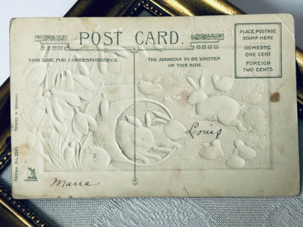 画像4: Postcard アンティークポストカード イースター  野原で遊ぶウサギとヒヨコ スノードロップ (4)