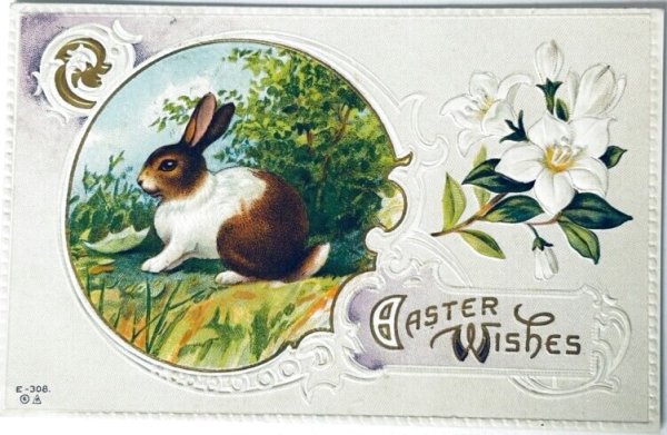 画像1: Postcard　アンティークポストカード　イースター 　ウサギとお花　カナダ1913年 (1)