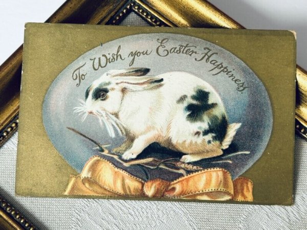 画像2: Postcard アンティークポストカード イースター  パンダウサギと卵 リボン (2)