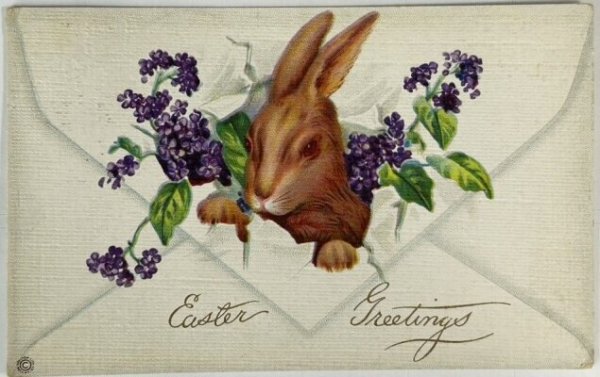 画像1: Postcard　アンティークポストカード　イースター 　封筒の中のウサギ　 (1)