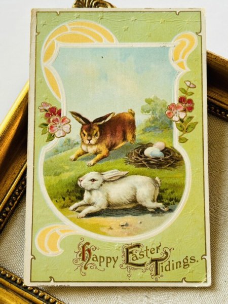 画像2: Postcard アンティークポストカード イースター  ウサギと卵 アメリカ1920年 (2)