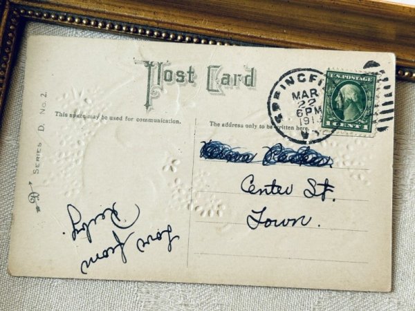 画像3: Postcard アンティークポストカード イースター  ウサギと忘れな草のお花 1913年 (3)