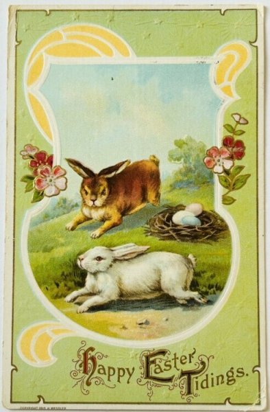 画像1: Postcard　アンティークポストカード　イースター 　ウサギと卵　アメリカ1920年 (1)