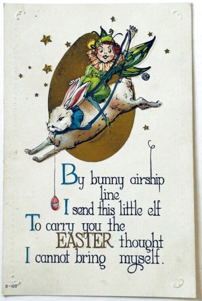 画像1: Postcard　アンティークポストカード　イースター 　ウサギの乗る妖精さん (1)
