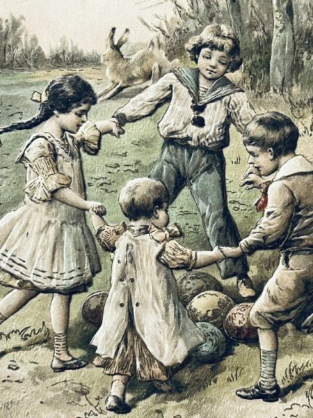 画像3: Postcard アンティークポストカード イースター  輪になって踊る子どもたち 卵 ウサギ (3)