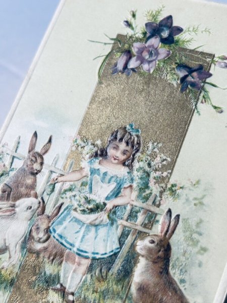 画像3: Postcard アンティークポストカード イースター  ウサギと女の子 (3)