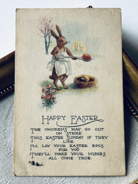 画像2: Postcard アンティークポストカード イースター  卵を運ぶウサギのお母さん  (2)