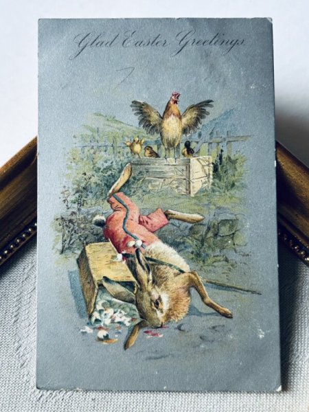 画像2: Postcard アンティークポストカード イースター  転んでしまった卵泥棒 ウサギ ヒヨコ ニワトリ (2)