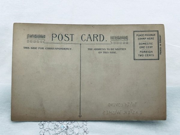画像3: Postcard アンティークポストカード イースター  ウサギとスノードロップのお花 シルク布貼り (未使用) (3)