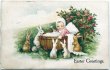 画像1: Postcard　アンティークポストカード　イースター 　ベビーベッドの赤ちゃんを取り囲むウサギさん (1)