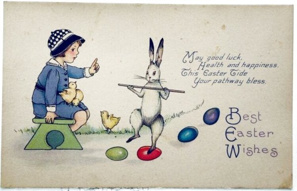 画像1: Postcard　アンティークポストカード　イースター 　ウサギの曲芸師のトレーニング　（未使用） (1)