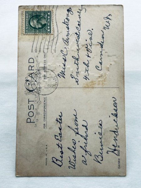 画像2: Postcard アンティークポストカード イースター  ウサギとスミレのお花 クロスステッチ風 (2)