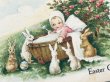 画像2: Postcard　アンティークポストカード　イースター 　ベビーベッドの赤ちゃんを取り囲むウサギさん (2)