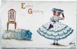 画像1: Postcard　アンティークポストカード　イースター 　女の子と帽子箱の中のウサギ　 (1)