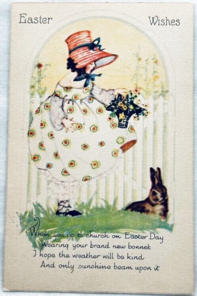 画像1: Postcard　アンティークポストカード　イースター 　女の子とウサギ　（未使用） (1)