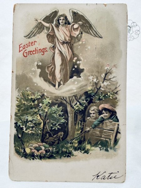 画像1: ▼SALE 500▼　Postcard　アンティークポストカード　イースター 　天使と子どもたち　ウサギ (1)